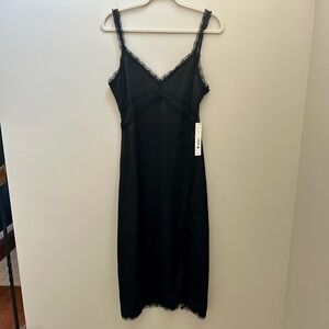 NWT Aqua Black Lace Satin Midi Slip Dress size small